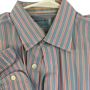 Hitchcock & Key Mens Blue Red Stripe Button Down Shirt London Cotton 16 42